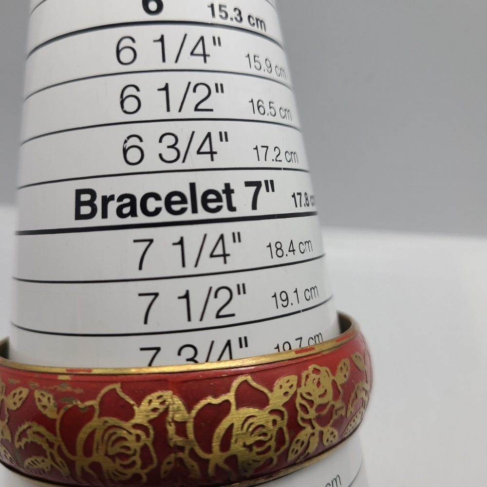 Brass & Red Enamel Gold Floral Accents, Bracelets 2 - Picture 6 of 7